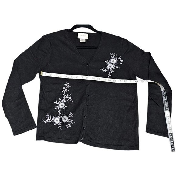 Jenny Womens Black Floral Embroidered Cardigan Sweater S Ramie & Cotton Blend - Picture 7 of 7